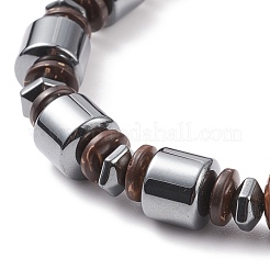 合成ヘマタイトとココナッツのストレッチ ブレスレット  女性のためのアクセサリー用原石のアクセサリー  内径：2-1/4インチ（5.7cm）&nbsp;BJEW-JB08265