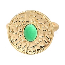 Rack Plating Flat Round Brass Glass Open Cuff Rings for Women&nbsp;RJEW-M022-24G