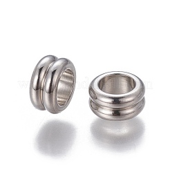 変色しない201ステンレススチールの溝付きヨーロピアンビーズ  大穴ビーズ  ロンデル  ステンレス鋼色  8x4mm  穴：5mm&nbsp;X-STAS-P239-03P