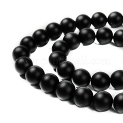 天然石黒瑪瑙ビーズ連売り  グレードA  フロストマット  ラウンド  染め＆加熱  10mm  穴：1mm  約38個/連  14.5~15インチ&nbsp;G-D543-10mm