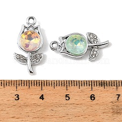 UVメッキ合金ガラスペンダント  チューリップの花のチャーム  ラインストーン付き  多面カット  ミックスカラー  プラチナ  24x12x5.5mm  穴：1.8mm&nbsp;FIND-K032-08P
