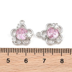 真鍮パヴェパールピンクキュービックジルコニアペンダント  花のチャーム  プラチナ  15.5x13.5x6.5mm  穴：1.2mm&nbsp;CU-CBA8124-01C-P