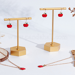 アップル合金エナメルダングルイヤリング＆ペンダントネックレス2セット  女性のためのジュエリーセット  ゴールドカラー  420mm&nbsp;SJEW-LP0001-01