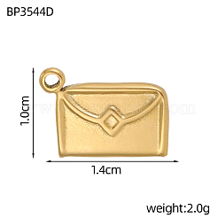304ステンレスペンダント  封筒のチャーム  イオンプレーティング（ip）  14KGP本金メッキ  10x14mm&nbsp;STAS-OY006-10G