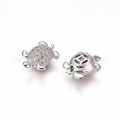 真鍮マイクロペーブクリアキュービックジルコニアビーズ  カメ  プラチナ  11x9x4mm  穴：1.2mm&nbsp;X-ZIRC-I038-25P
