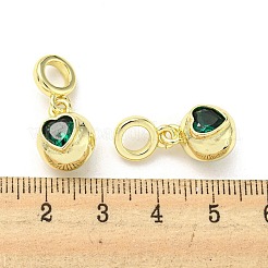 キュービックジルコニアペンダント付き真鍮  カドミウムフリー＆鉛フリー  ハート  ミディアムシーグリーン  23.5x11x9mm  穴：5mm&nbsp;FIND-Z023-20B