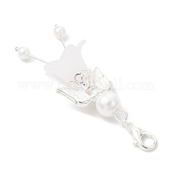 フロストアクリルとガラスのパールビーズペンダント装飾  カニカン付き  天使  ホワイト  61mm&nbsp;HJEW-JM03488-02