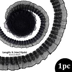 二重層ポリエステルオーガンジープリーツレーストリムリボン  ブラック  2-3/8インチ（60mm）  約10.00ヤード（9.14m）/ pc&nbsp;SRIB-WH0011-292C