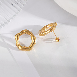 女性用304ステンレススチールリングスタッドピアス  18KGP本金メッキ  19mm&nbsp;EI0122-2