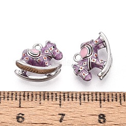 真鍮製エナメルペンダント  馬のチャームをロッキング  プラチナメッキ  プラム  10x11.5x5~7mm  穴：1.2mm&nbsp;KK-T081-16C-P