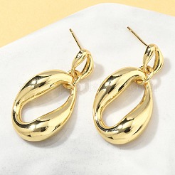 Oval Brass Dangle Stud Earrings&nbsp;EJEW-A132-03G