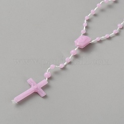 Polyester & Resin Link Chain Rosary Bead Necklaces&nbsp;LS-NJEW-WH0020-72B