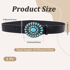 1Pc Black PU Leather Belts with Alloy Acrylic Imitaiton Turquoise Flower Clasps for Women&nbsp;AJEW-CL0001-38