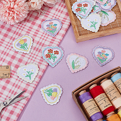 3セット15個のハート＆フラワーポリエステルコンピューター刺繍アイロン接着/縫い付けパッチ  中国風のアップリケ  ミックスカラー  39.5x40.5x1.7mm  5個/セット&nbsp;PATC-HY0001-92
