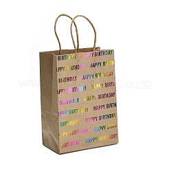 Happy Birthday Rainbow Color Stamping Kraft Paper Gift Tote Bags&nbsp;ABAG-K005-01E