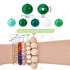 340個 5色木製ヨーロピアンビーズ  大穴ビーズ  ラウンド  ミックスカラー  16x14.5mm  穴：4mm  68個/カラー&nbsp;WOOD-PH0003-31