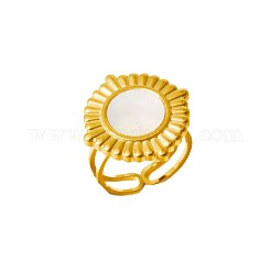 304ステンレススチールと天然シェルのカフオープンリング（女性用）  ラウンド  18KGP本金メッキ  21mm  内径：17mm&nbsp;HW8046-3
