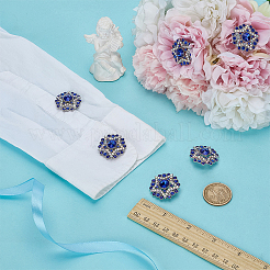 1穴合金ボタン6個  ラインストーン付き  アパレルアクセサリー用  スター  ブルー  26.5x27x11.5mm  穴：2.5mm&nbsp;DIY-FG0007-80A