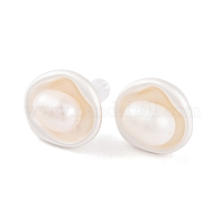 女性用フラットラウンド真鍮＆淡水パールスタッドピアス  マットシルバーカラー  14x14mm&nbsp;EJEW-G391-04MS