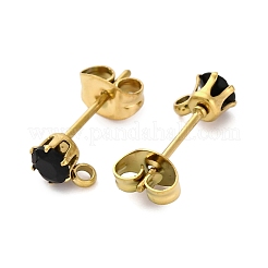 イオンプレーティング（IP）304ステンレススチールキュービックジルコニアスタッドピアス金具  ラウンド  ジェット  6x4mm  穴：1.4mm  ピン：15.5x0.7mm&nbsp;STAS-P373-04A-G02