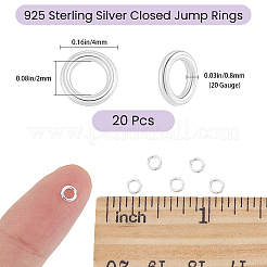 20 個 925 スターリングシルバー ラウンド リング  はんだ付け丸カン  クローズド丸カン  銀  20ゲージ  4x0.8mm  内径：2mm&nbsp;STER-BBC0009-64B-S