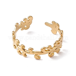 Ion Plating(IP) 304 Stainless Steel Leafy Branch Wrap Open Cuff Ring for Women&nbsp;RJEW-C045-20G