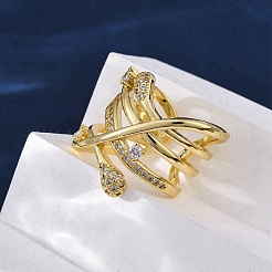 Brass Micro Pave Clear Cubic Zirconia Cuff Rings for Women&nbsp;RJEW-H248-01G-02