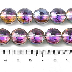 電気メッキ透明ガラスビーズ連売り  フラットラウンド  フル虹メッキ  多面カット  銀  14x7.5mm  穴：1.2mm  約29個/連  15.98''（40.6センチメートル）&nbsp;EGLA-M032-01A-FR01