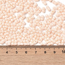 不透明色光沢ガラスシードビーズ  ピーナッツ  桃パフ  6x3.5x3mm  穴：1mm  約7258個/ポンド&nbsp;SEED-B001-01A-04