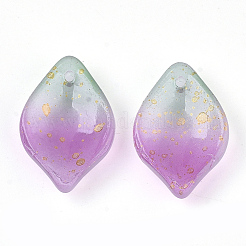 ツートン透明スプレー塗装ガラスペンダント  グリッターパウダー付き  艶消し  花びら  蘭  19x13x4.5mm  穴：1mm&nbsp;GLAA-T017-04-B02
