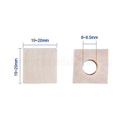未完成の木製ビーズ  天然木製ビーズ  無鉛の  キューブ  大穴ビーズ  19~20x19~20x20mm  穴：8~8.5mm&nbsp;WOOD-TA0001-05-LF