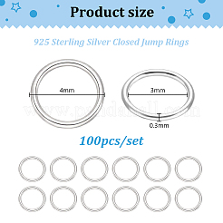 100 個 925 スターリングシルバーオープン丸カン  丸い輪  銀  4x0.3mm  内径：3mm&nbsp;STER-GA0001-48