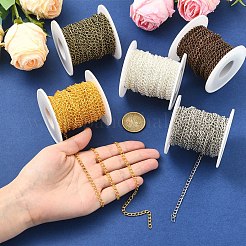 10mの鉄のツイストチェーン  カーブチェーン  溶接されていない  スプールで  ゴールドカラー  5x3.5x0.8mm&nbsp;CH-YW0004-01G