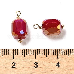 ガラスチャーム  ラックメッキ本物の18Kゴールドメッキ真鍮ループ付き  ファセット列  暗赤色  14.5x7.5mm  穴：1.4mm&nbsp;KK-M266-04G-02