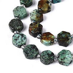 天然アフリカンターコイズ（ジャスパー）ビーズ連売り  六角  シードビーズで  8~10x8~10x4~5mm  穴：0.9~1mm  約18~19個/連  7.68~8.07''（19.5~20.5センチメートル）&nbsp;G-P534-A26-01