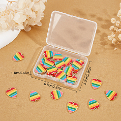 30本合金エナメルペンダント  ライトゴールド  レインボーストライプのハート  カラフル  18x15x1.5mm  穴：1.6mm&nbsp;ENAM-SC0002-86