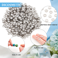 304ステンレススチールビーズキャップ1000個  マルチ花弁  花  ステンレス鋼色  7x7.5x1.5mm  穴：1mm&nbsp;STAS-DC0012-14