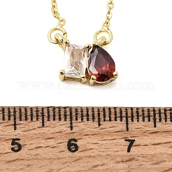Brass Pave Cubic Zirconia Rectangle & Teardrop Pendant Cable Chain Necklaces&nbsp;KK-CBAB173-05G-11