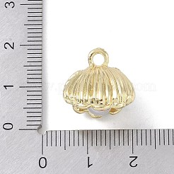 合金ラインストーンペンダント  樹脂パール付き  シェル形状  ゴールドカラー  ライトブルー  16.5x15.5x14mm  穴：2mm&nbsp;FIND-M015-03G-01