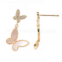 Brass Micro Pave Clear Cubic Zirconia Dangle Stud Earrings&nbsp;EJEW-T007-17G-B-NF