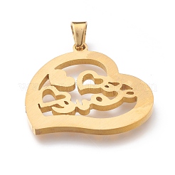 バレンタインデー 304 ステンレス ラインストーン ペンダント  心と言葉の心  ゴールドカラー  28.5x28x2mm  穴：6.5x4mm&nbsp;STAS-O138-04G