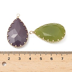 真鍮製ガラスチャーム  ティアドロップ  多面カット  ライトゴールド  ミックスカラー  34.5x20.5x8mm  穴：2.3mm&nbsp;KK-S532-03KCG