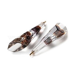 内側のドライフラワー透明樹脂ペンダント  真鍮のパーツと  ココナッツブラウン  45x11.5x12.5mm  穴：1.8mm&nbsp;LS-RESI-A043-08B