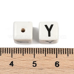 磁器のビーズ  文字のある正方形  文字y  8.5x8.5x8.5mm  穴：1.6mm&nbsp;X1-PORC-R003-08Y