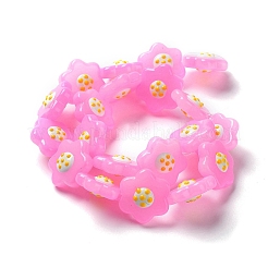 ガラスビーズ連売り  手描きのビーズ  エナメル  花  ピンク  18x19.5~20x7.5~8mm  穴：1.4mm  約20個/連  13.11''（33.3センチメートル）&nbsp;LAMP-R145-01B