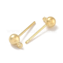 真鍮スタッドイヤリング金具  カドミウムフリー＆ニッケルフリー＆鉛フリー  フープ付き  18KGP本金メッキ  15mm  穴：1mm  ピン：0.7mm  ボール：6x4mm&nbsp;KK-H503-29G-03