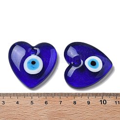 手作りナザールボンジュウランプワークペンダント  ハートチャーム  ブルー  34.5~35x35~35.5x6.5~8mm  穴：3mm&nbsp;LAMP-F035-11A