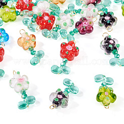 ランダムカラーガラスペンダント20個  花  304ステンレス鋼の平頭ピン付き  ミックスカラー  33x15x9mm  穴：3x4mm&nbsp;PALLOY-TA00219