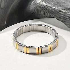 304ステンレススチールストレッチブレスレット  女性用幅広バンドブレスレット  18KGP本金メッキ  長方形  3/8インチ（0.95cm）  内径：2インチ（5.15cm）&nbsp;BJEW-U015-03G-02