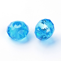 ガラスヨーロピアンビーズ  大穴ビーズ  芯金がない  ロンデル  ドジャーブルー  14x8mm  穴：5mm&nbsp;X-GDA007-70